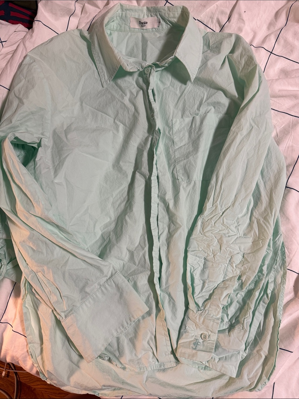 Frankie Shop Light Mint Button-Up Top and Elastic Waist Shorts Set small - Picture 4 of 6